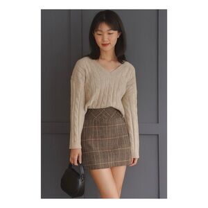 EXPRESS | Plaid Brown Tones Mini Skirt Pockets Dark Light‎ Academia Plaid Sz. 2